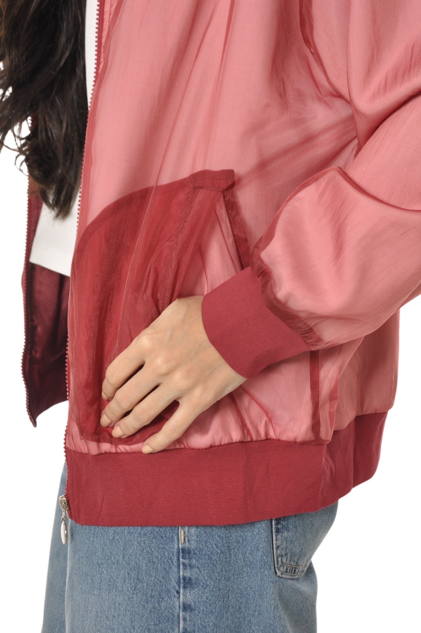 Red Organza Bomber Jacket