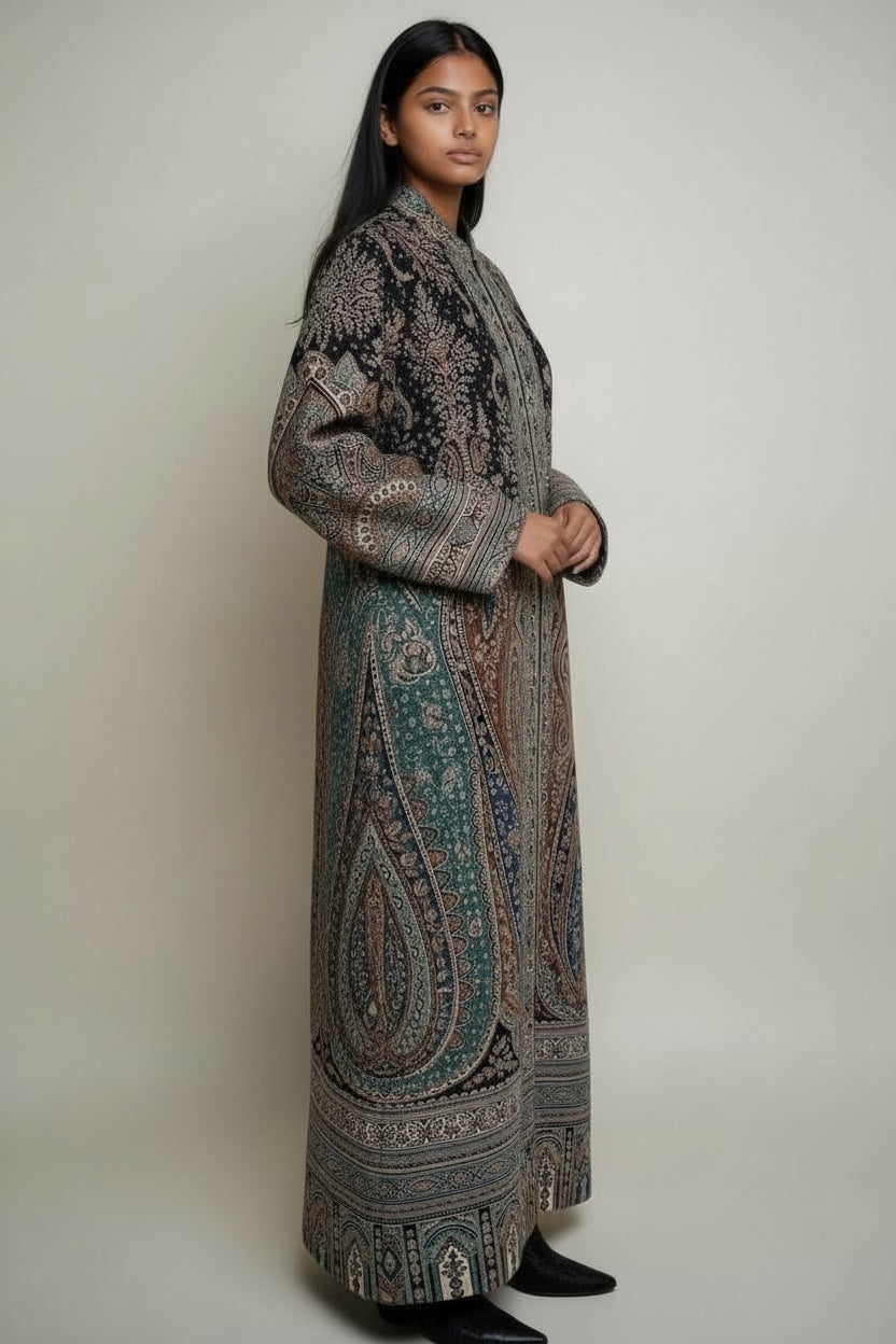 Paisley Jacquard Coat - Black 1