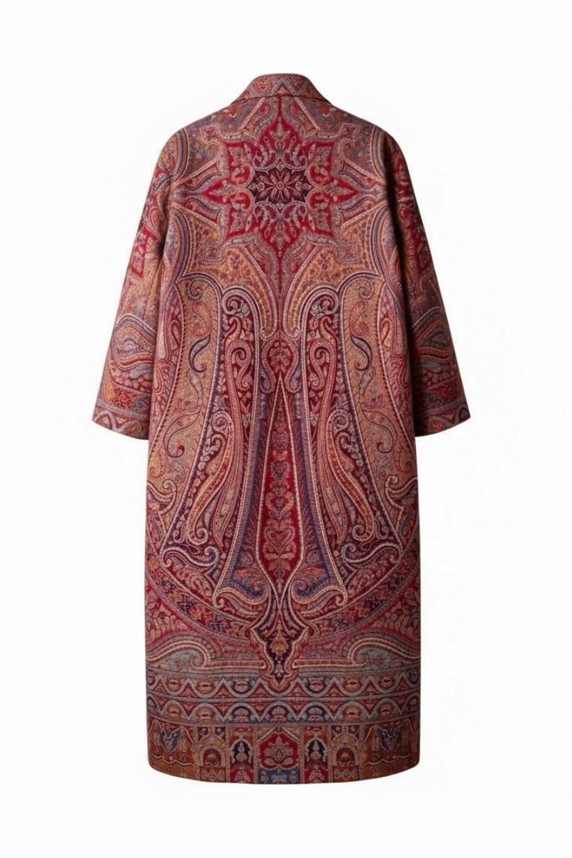 Paisley Jacquard Coat - Red 1