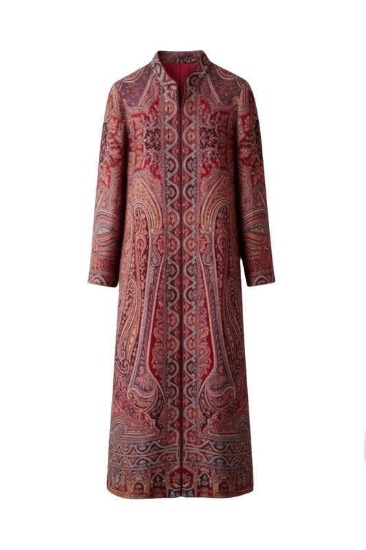 Paisley Jacquard Coat - Red 1