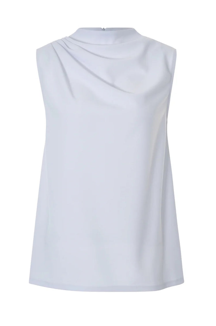 White Pleated High Neck Top