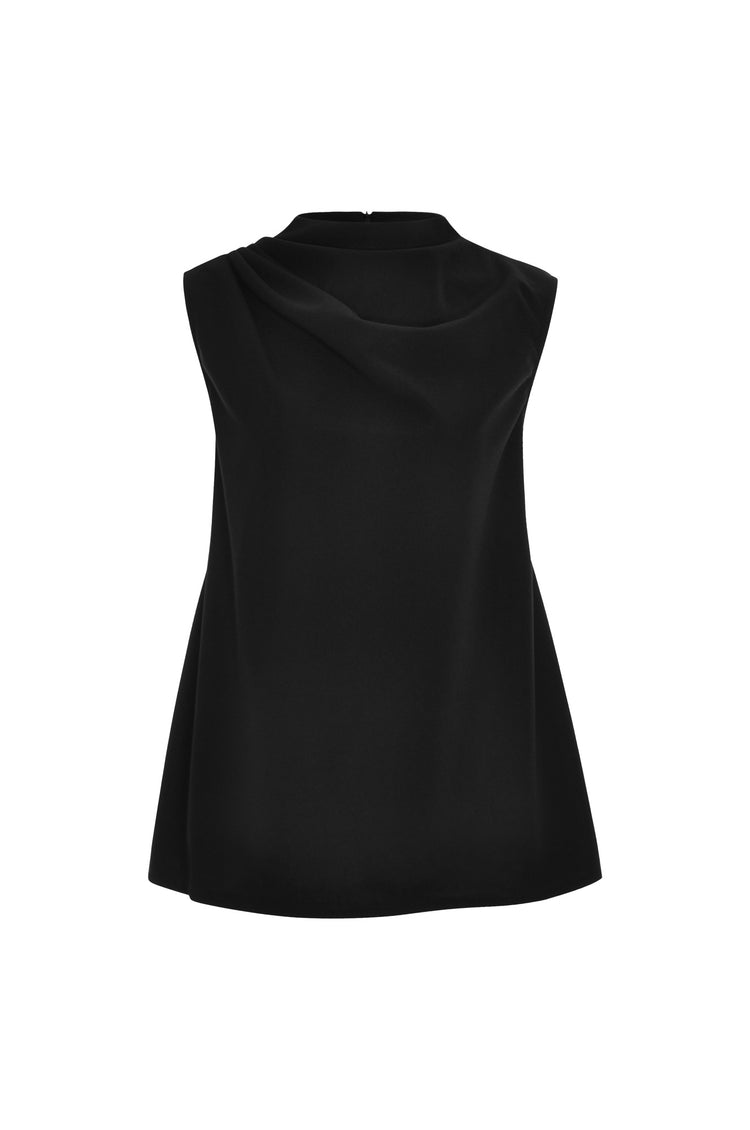 Black Pleated High Neck Top
