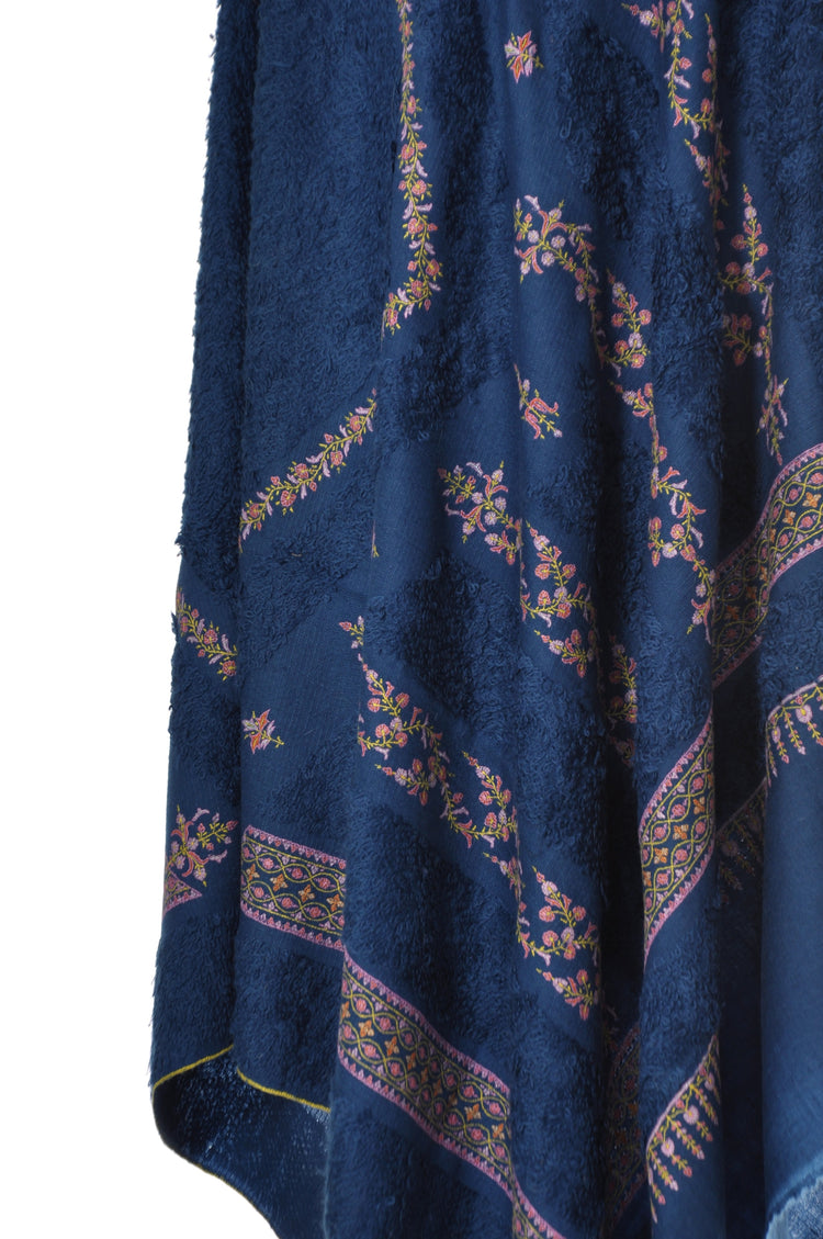 Blue Embroidery Towel Pashmina