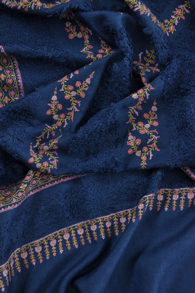 Blue Embroidery Towel Pashmina