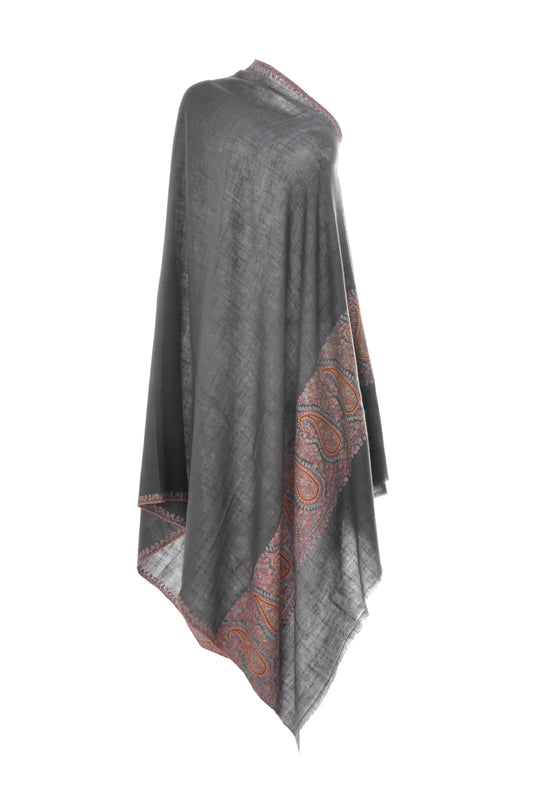 Grey with Paisley Emriodery Pashmina