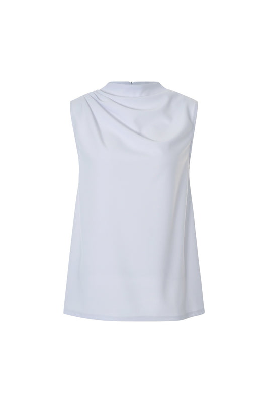 White Pleated High Neck Top