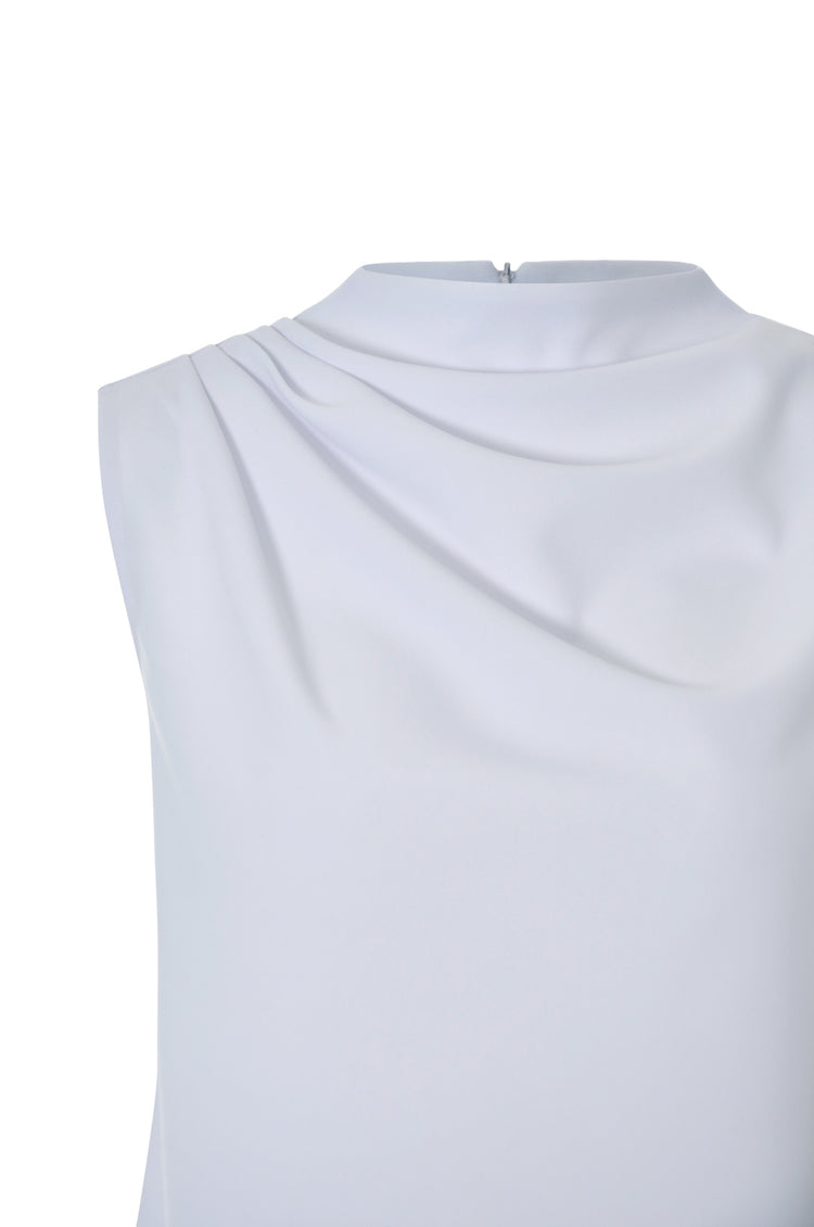 White Pleated High Neck Top