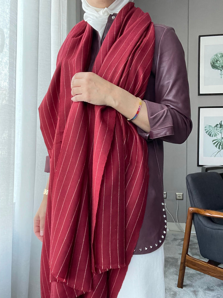 Burgundy Striped Pashmina