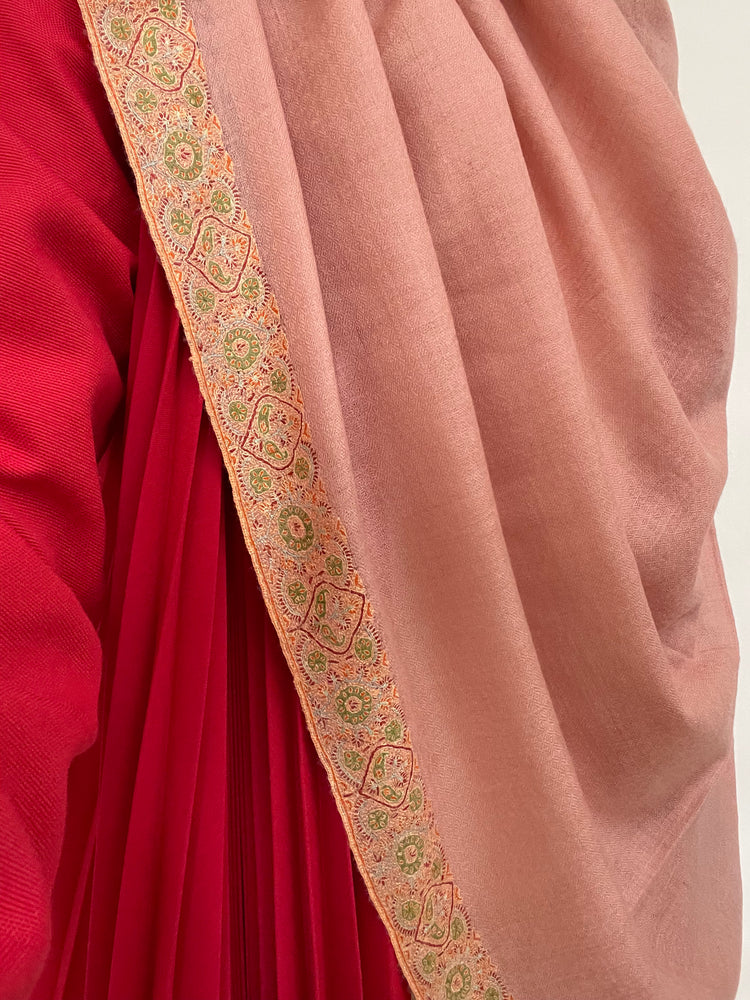 Dusty Pink Pashmina with Border Embroidery