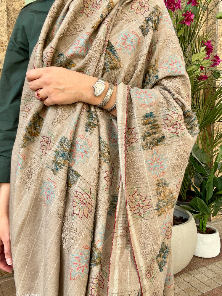 Beige Towel Pashmina with Emriodery