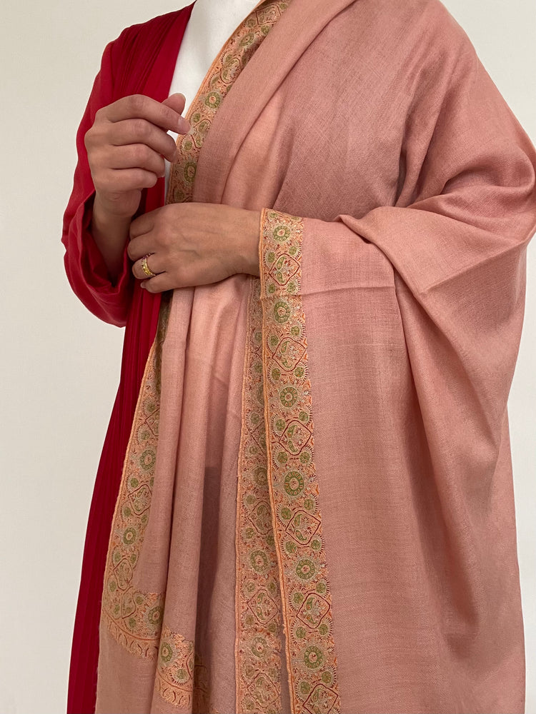 Dusty Pink Pashmina with Border Embroidery