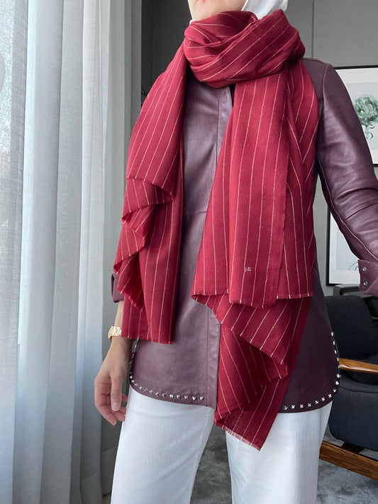 Burgundy Striped Pashmina