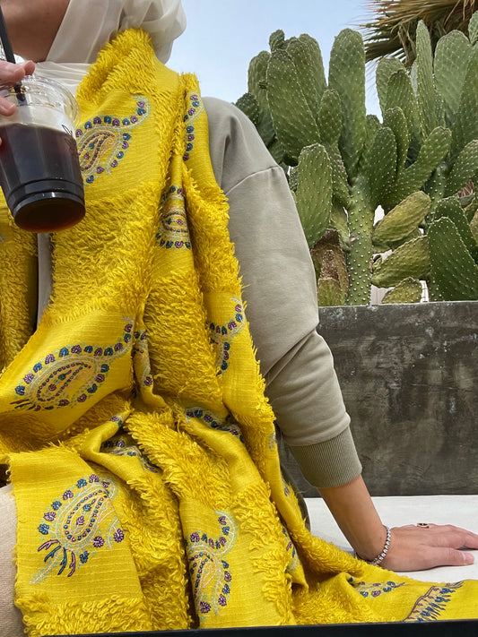 Yellow Towel Pashmina with Embroidery