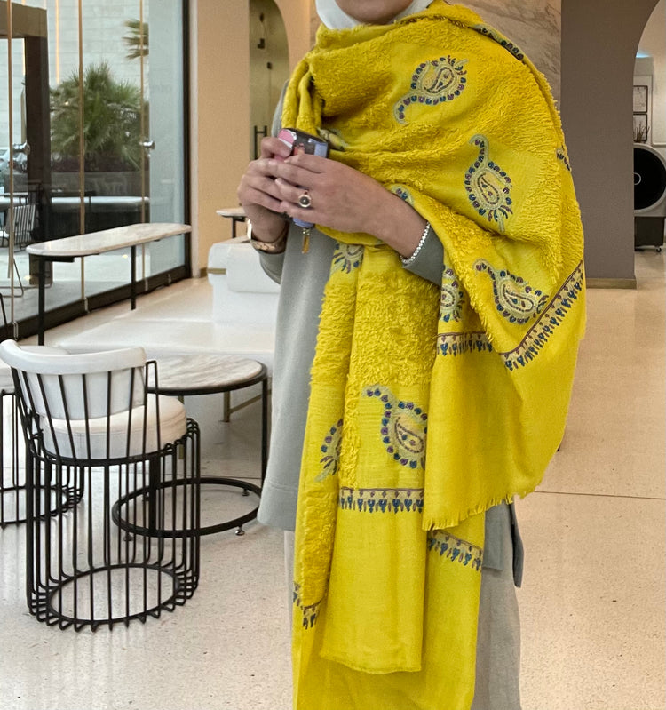 Yellow Towel Pashmina with Embroidery